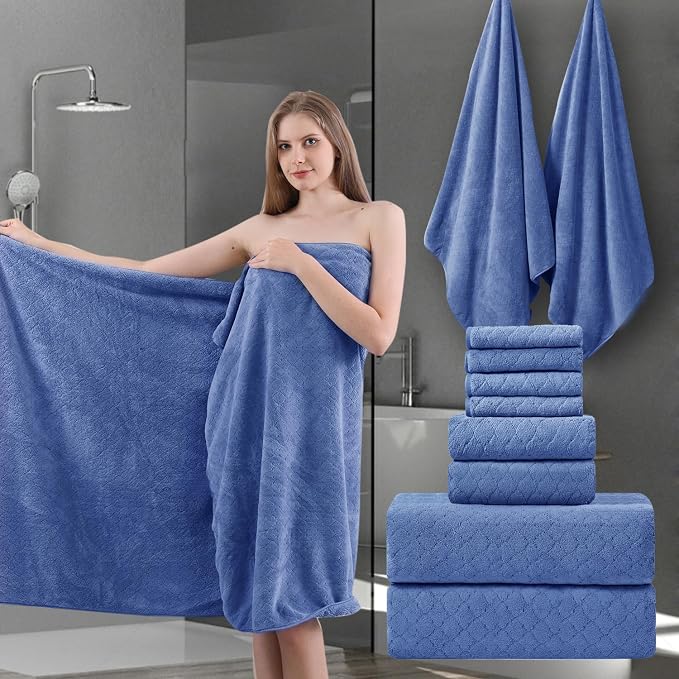 Ycosy 8-Piece Bath Towels Set, 2 Oversized Large Bath Sheet, 2 Hand Towels and by Ycosy