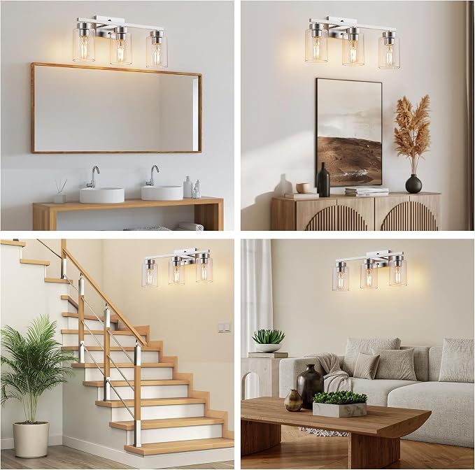 PARTPHONER 3-Light Bathroom Light Fixtures, Brushed Nickel Vanity Light - Image 8
