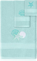 3 Pcs Coastal Seashell Bathroom Towel Set Farmhouse Embroidered Coastal by Unknown