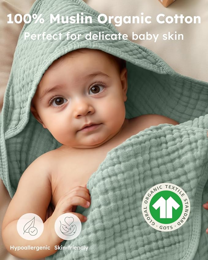 Yoofoss Hooded Baby Towels for Newborn 2 Pack 100% Muslin Organic Cotton Baby - Image 2
