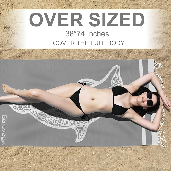 Genovega Oversized Cotton Turkish Beach Towels 72"x36" Lightweight Quick Dry - Image 2