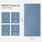 REDKISS 4 Pack Blue Microfiber Bath Towels - Image 2