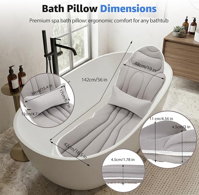 Full Body Bath Pillow for Bathtub, Thick 5D Air Mesh Luxury Spa Tub Cushion - Image 2