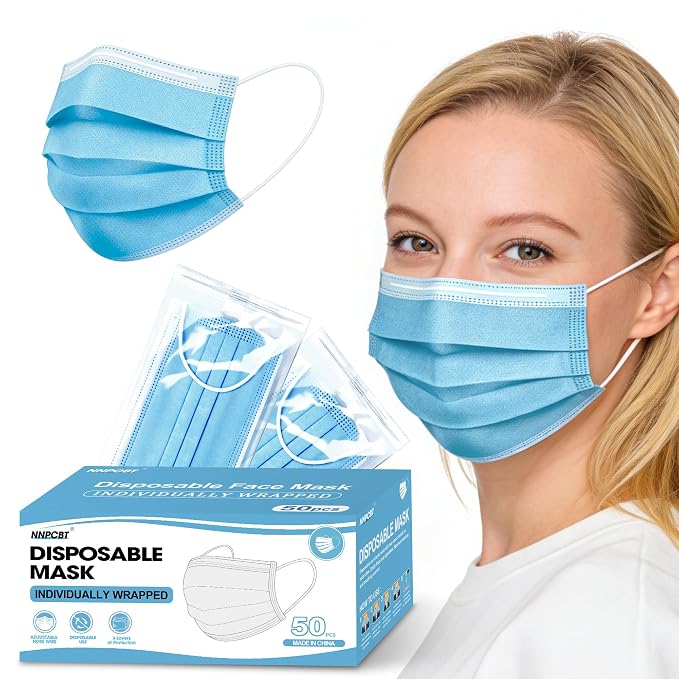 50pcs Individually Wrapped Masks, 3 Ply Breathable Face Mask by NNPCBT