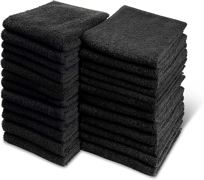 Black Bleach Proof Towels Set, 24 Pack 100% Cotton 16" X 27" Color Safe by GrokoTextiles