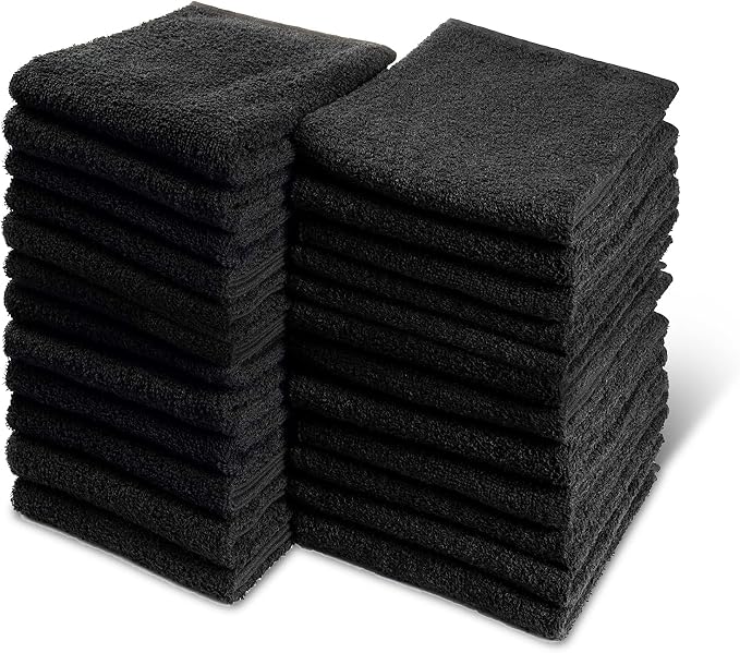 Black Bleach Proof Towels Set, 144 Pack 100% Cotton 16" X 27" Color Safe by GrokoTextiles