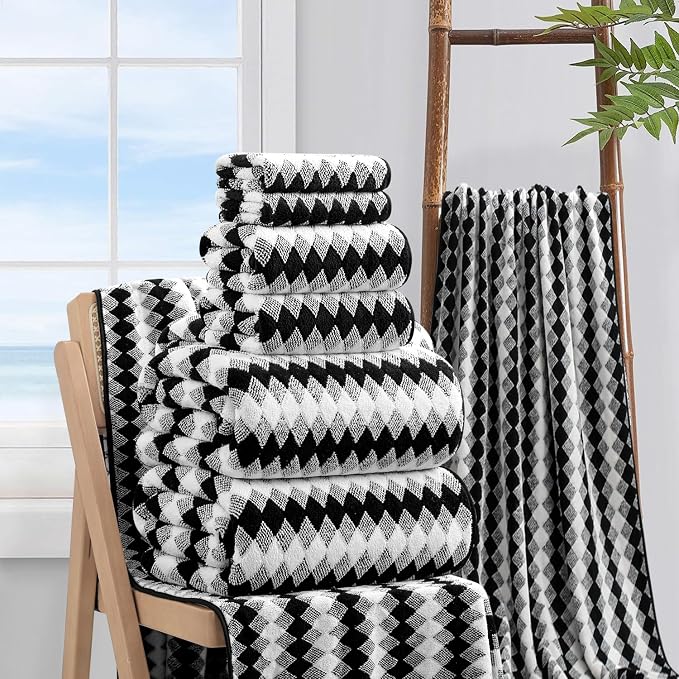 8 Piece Bathroom Towel Set Black White|2 Oversized Large Bath Towels Sheet - Image 5