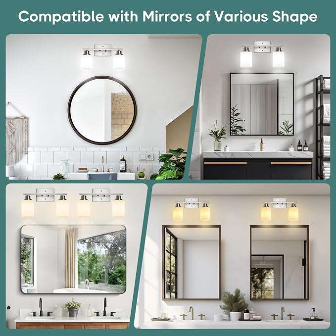 Ascher Bathroom Light Fixtures, 2-Light Vanity Light Over Mirror, Brushed - Image 9