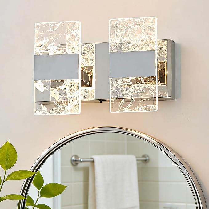 Modern LED Bathroom Light Fixtures Dimmable 2-Light Chrome Vanity Light by NADOSAHomeLighting