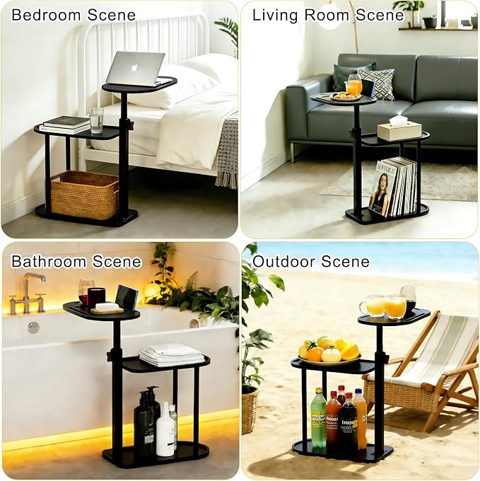 3-Tier Freestanding Bathtub Tray Table, Bamboo Swivel Bathtub Side Table - Image 6