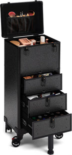 Rolling Makeup Train Case with 3 Drawers, Nail Trolley Cart Salon Station by Unknown