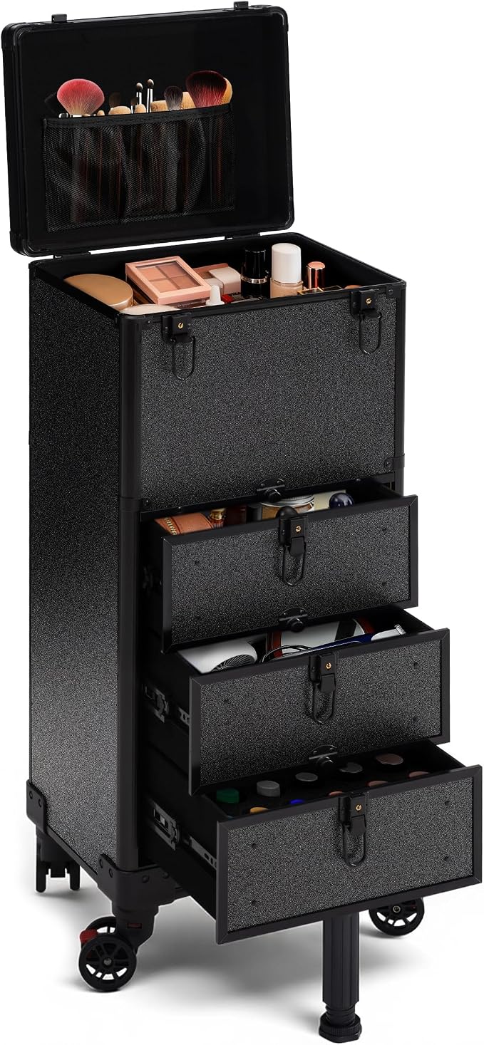 Rolling Makeup Train Case with 3 Drawers, Nail Trolley Cart Salon Station by Unknown