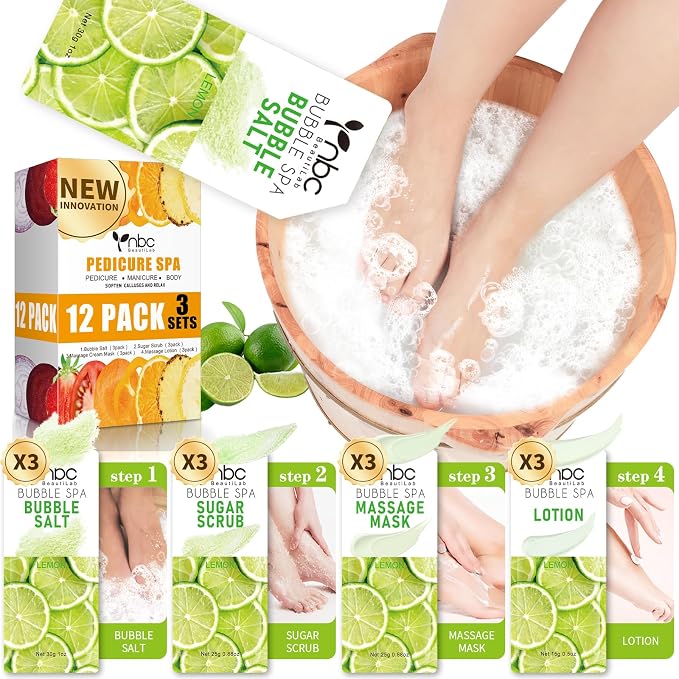 Pedicure Kit Foot Soak Set: Bubble Salt, Sugar Scrub, Massage Mask, Massage by nbcBeautiLab