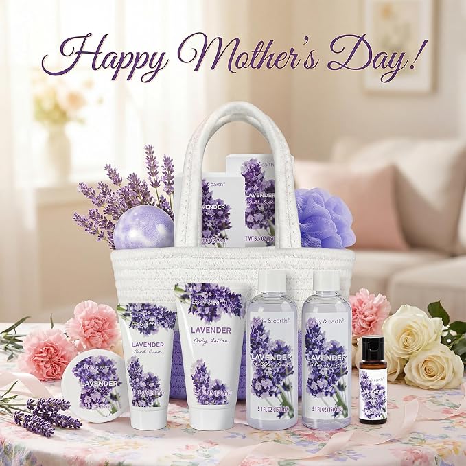 BODY & EARTH Spa Gift Baskets for Women 11pcs Lavender Gift Sets - Image 2