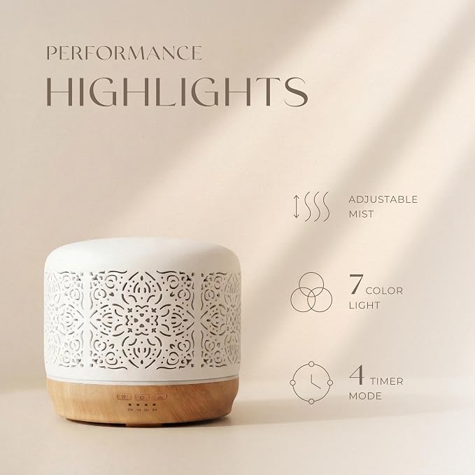 Earnest Living Essential Oil Diffuser White Ceramic Diffuser 500 ml Timers - Image 3