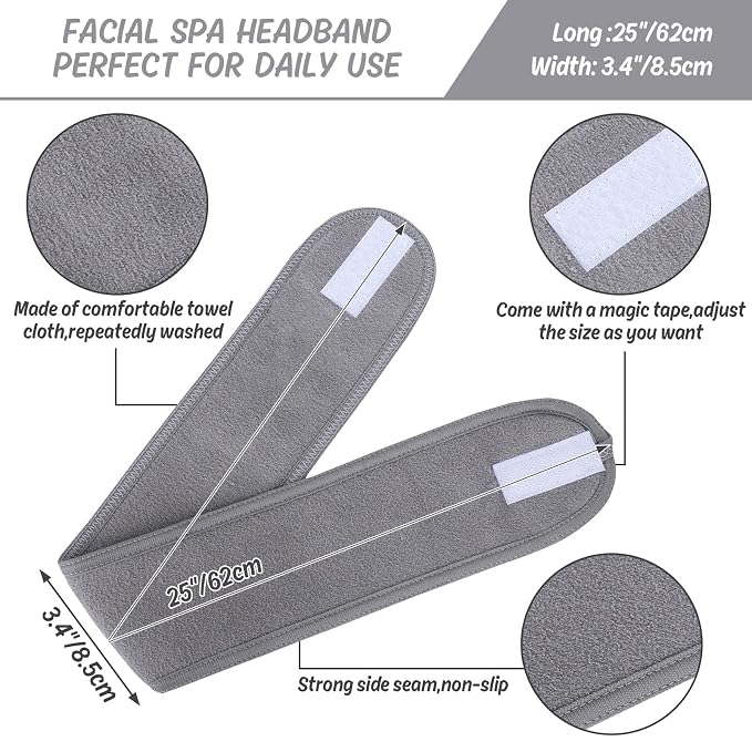 Whaline Spa Facial Headbands 3 Pieces Make Up Wrap Head Terry Cloth Headband - Image 2