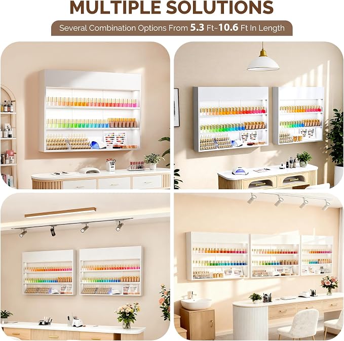 OmySalon Wall Mounted Display Rack, 47.6-Inch 3-Tier LED Nail Polish Organizer - Image 7