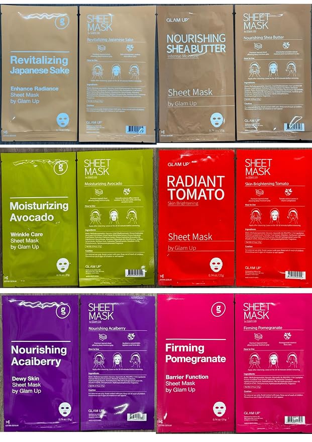 GLAM UP Korean Facial Sheet Mask 12 Combo Pack | Hydrating & Moisturizing Face - Image 9
