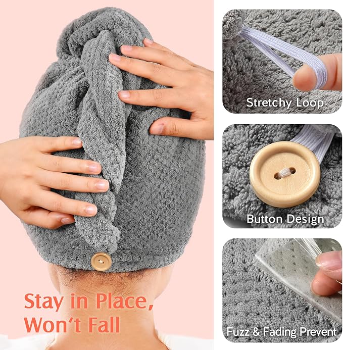 YFONG 2 Pack Microfiber Hair Towel Wrap - Image 5