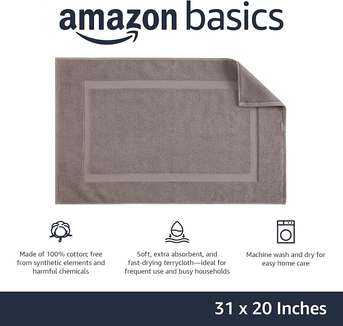 Amazon Basics Banded Bathroom Bath Rug Mat, Machine Washable, 100% Cotton - Image 3