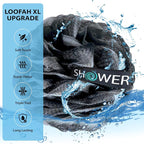 SHOWER BOUQUET Loofah-Charcoal Bath-Sponge-4-Pack // Extra-Large 75g Soft Mesh - Image 3