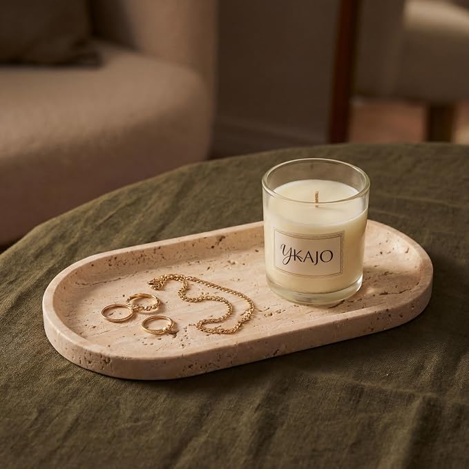 YKAJO Oval Real Marble Tray for Bathroom Kitchen Counter Stone Decorative - Image 9