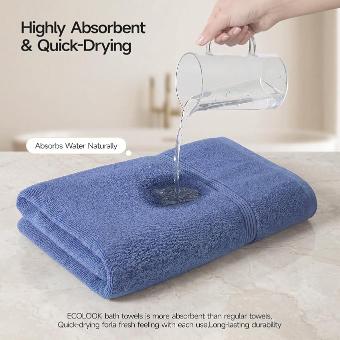 ecolook Bath Towels Set of 4, 100% Cotton, 27 x 55 Inches, Quick-Drying & - Image 7