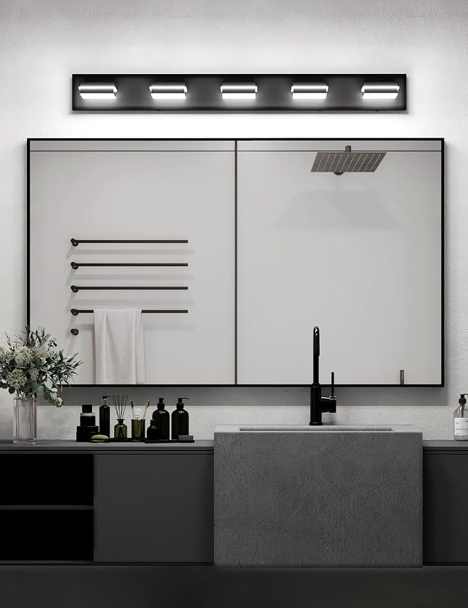 VOLISUN Modern 5-Light, 40-Inch Black Bathroom Vanity Light Fixtures, 360 - Image 3