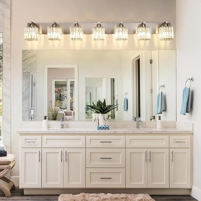 Aipsun Brushed Nickel Bathroom Light Fixtures Crystal Vanity Lighting Fixture - Image 4