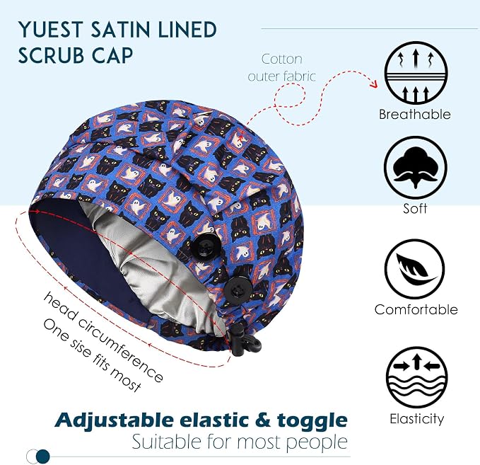 2 Pack Satin Lined Bouffant Scrub Caps - Image 2