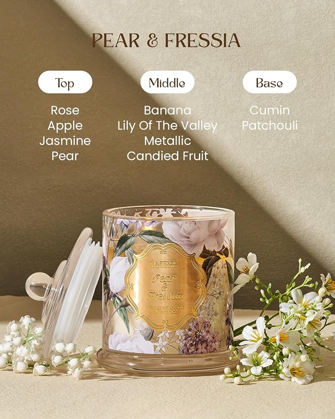 M&SENSE Pear Freesia Spring Natural Soy Wax Candle, 12.7oz 75H Large Jar Slow - Image 2