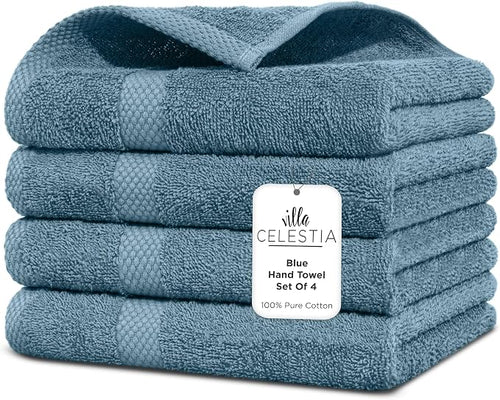 100% Cotton Hand Towel Set of 4, Sustainable, Highly Absorbent, Quick Drying by VillaCelestia