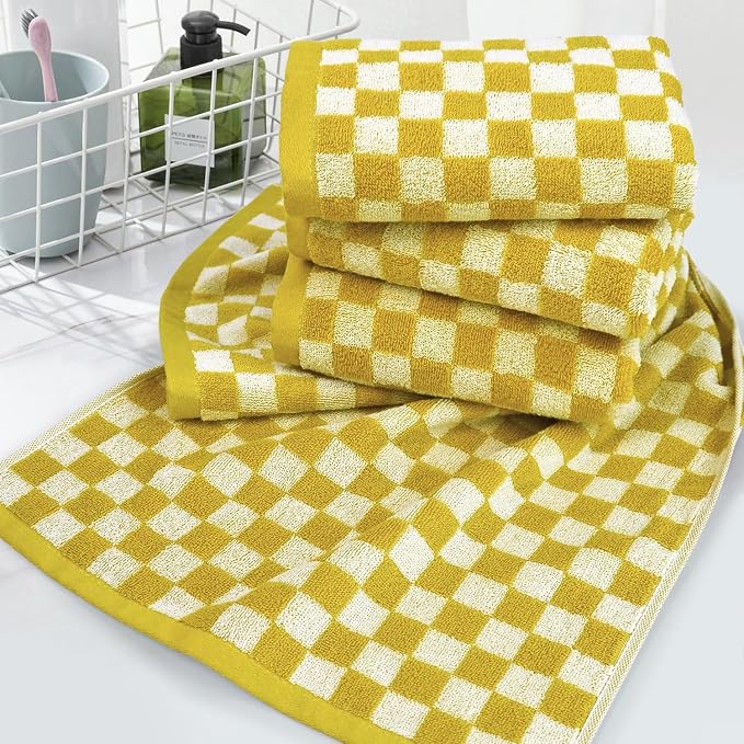 Jacquotha 4 Pcs Hand Towels for Bathroom Checkered, Cotton Soft Absorbent Cute - Image 7