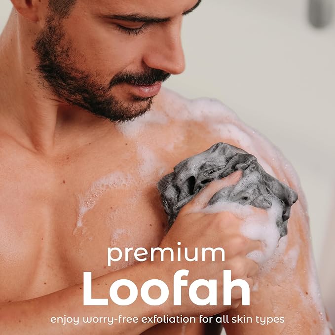 MainBasics Charcoal Infused Bath Shower Loofah Sponge Pouf Body Wash Scrubber - Image 2