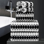 8 Piece Bathroom Towel Set Black White|2 Oversized Large Bath Towels Sheet by MAGGEA