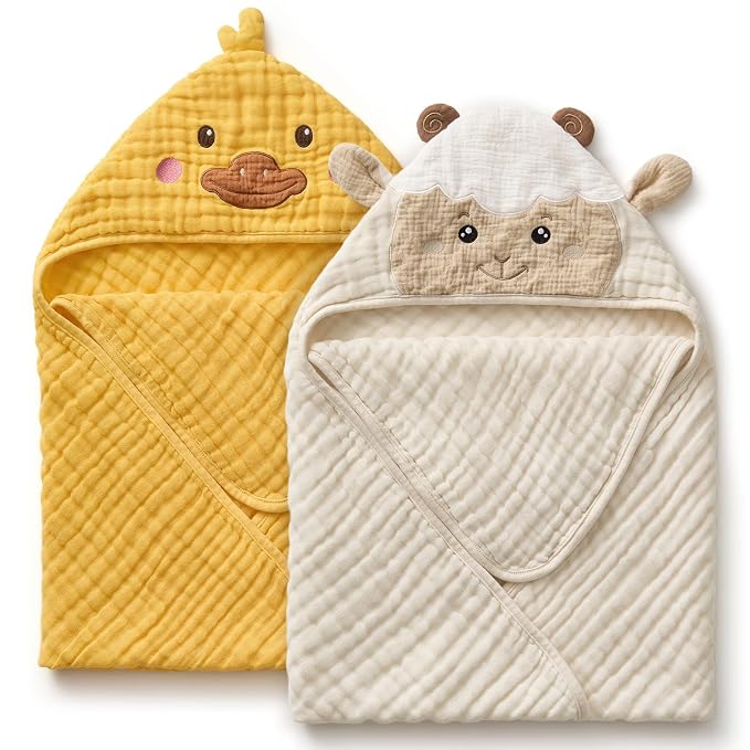Blissful Diary Muslin Baby Hooded Towel 2 Pack, Soft & Absorbent Bath Towel - Image 8