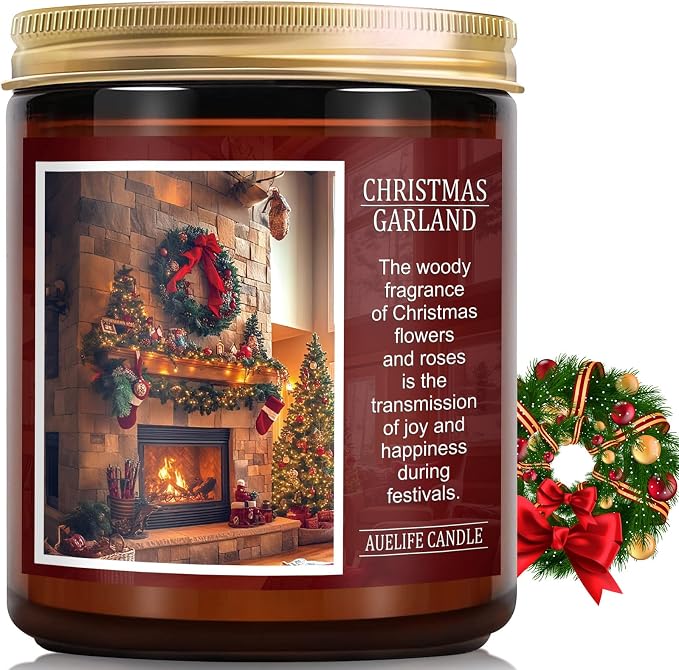 Christmas Candles | Christmas Garland Scented Candle, Holiday Soy Wax Candles by Auelife