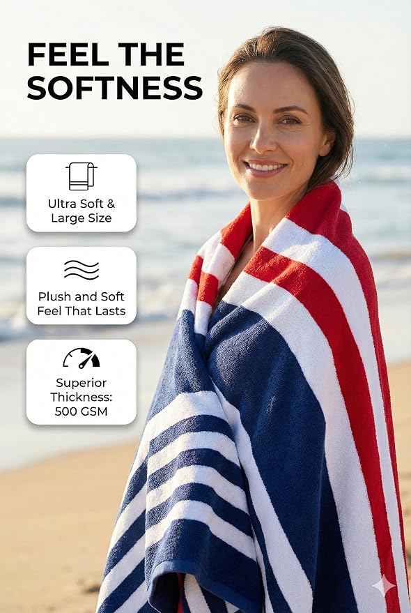 Premium Terry Cabana Beach Towel 2 Pack, 30” x 60” Soft Absorbent Cotton Pool - Image 2
