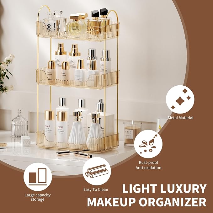 Akinbas 3 Tier Bathroom Organizer Countertop Makeup Perfume Tray Skincare - Image 3