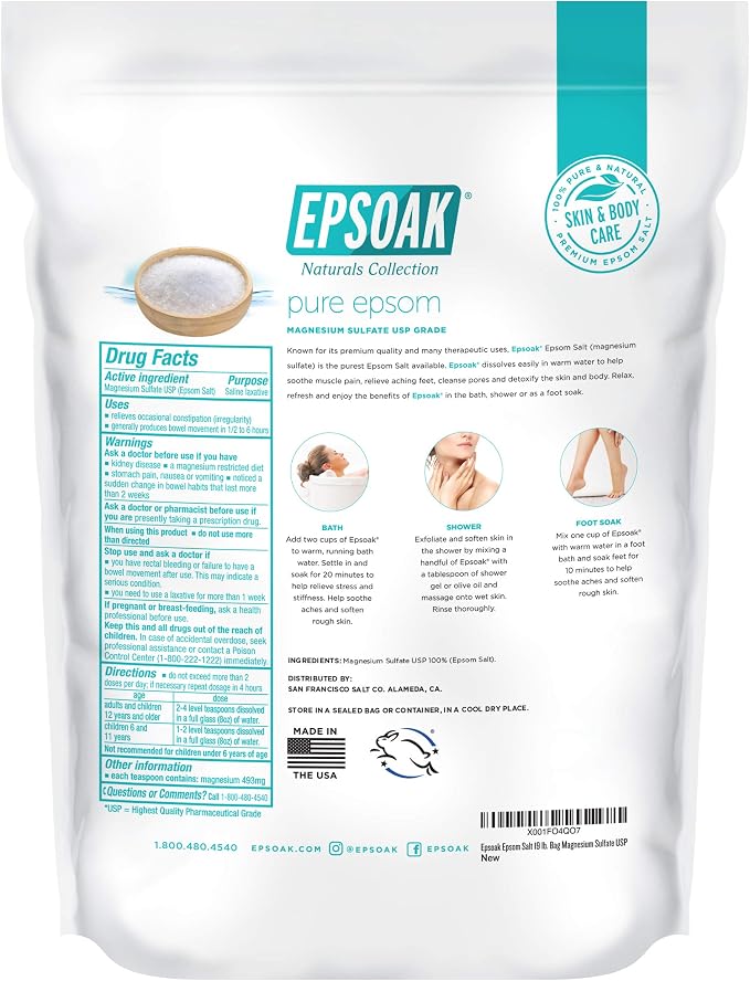 Epsoak Epsom Salt 19 lb. Magnesium Sulfate USP. Resealable Epsom Salt Bag - Image 5