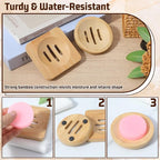 Ymapinc 2-Pack Natural Bamboo Soap Holder, Round+Square Bamboo Soap Dish & - Image 7