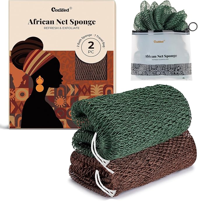CORATED African Net Sponge Authentic, Shower Loofah Exfoliating Bath Sponge by CORATED