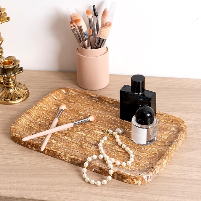 Karibiber Natural Marble Vanity Tray, 11.8" Travertine/Stone Bathroom Tray - Image 4
