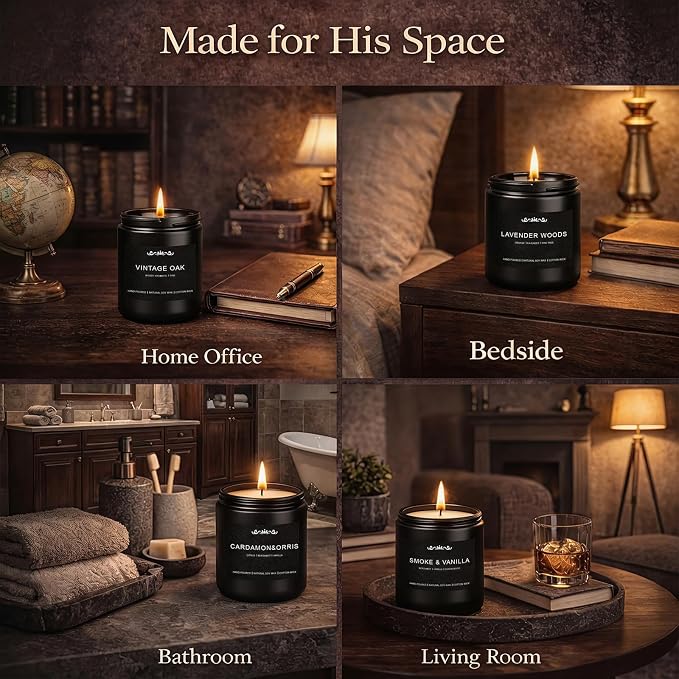 Candles for Men, 6 Pack Soy Wax Gift Set, 300H Long Lasting Home Fragrance - Image 6
