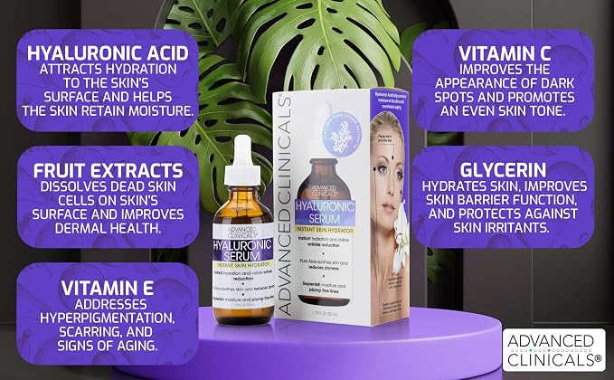 Advanced Clinicals Hyaluronic Acid Moisturizer Face Serum + Collagen Peptide - Image 3