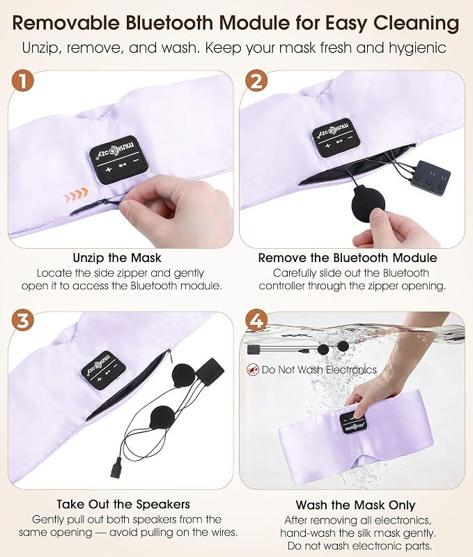 MUSICOZY 3D Silk Bluetooth Sleep Mask Headphones, Mulberry Silk Eye Mask - Image 9