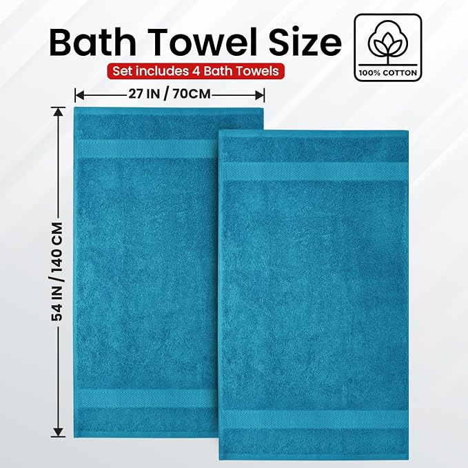 Infinitee Xclusives Luxury 100% Ring-Spun Cotton Bath Towels Set of 4 – Soft - Image 3