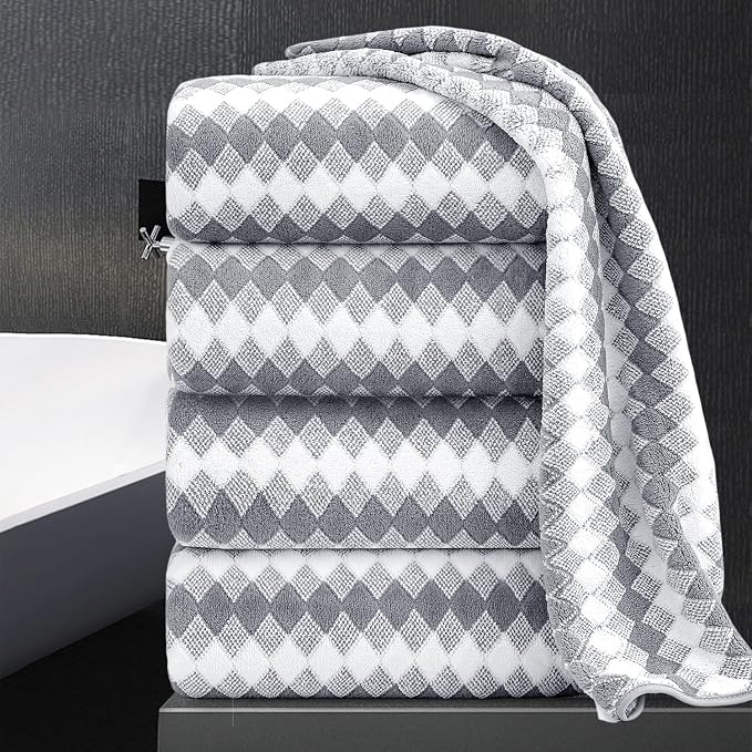 Bath Towel Set Gray 4Pack-35x70 Towel, 600GSM Ultra Soft Microfibers Bathroom by MAGGEA