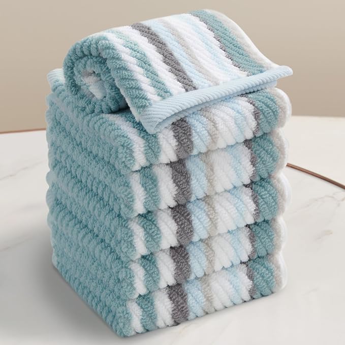 VOOVA & MOVAS 13"x13" Aqua Striped Washcloths by VOOVAMOVAS