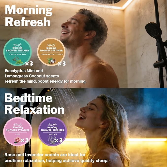 12 Tablets Shower Steamers Aromatherapy, Morning Evening Set, Gift - Image 4